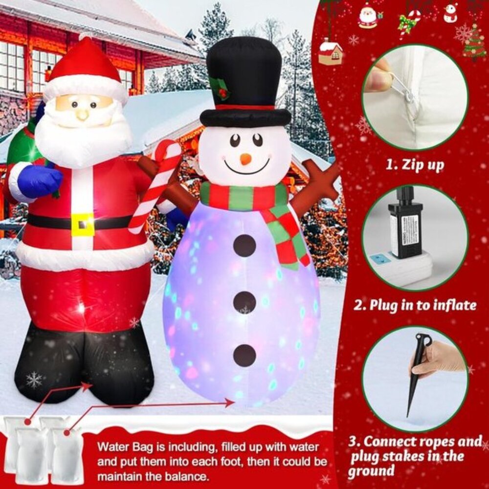 New 5FT Set of 2 Christmas Inflatables Snowman with Rotating LEDs & Santa Claus - Picture 7 of 7